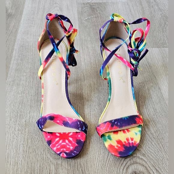 Size 9 Allegra K Tie-Dye Lace-Up Stiletto Heels - Picture 4 of 9